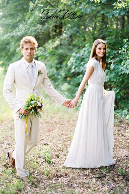 Cream Two-Piece Suit: Luxury Ethnic Wedding Groom Wear