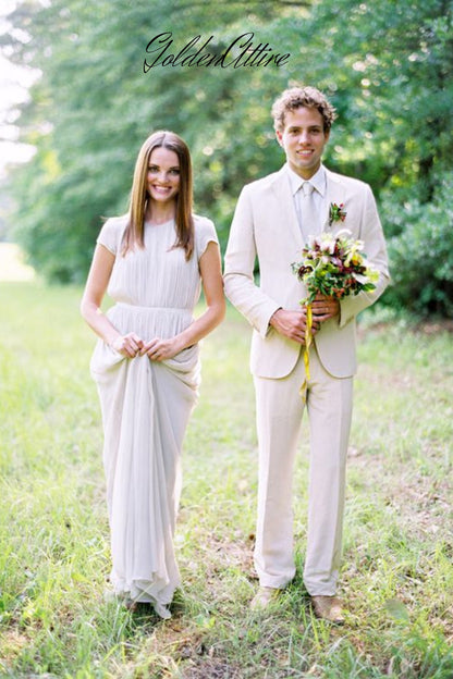 Cream Two-Piece Suit: Luxury Ethnic Wedding Groom Wear
