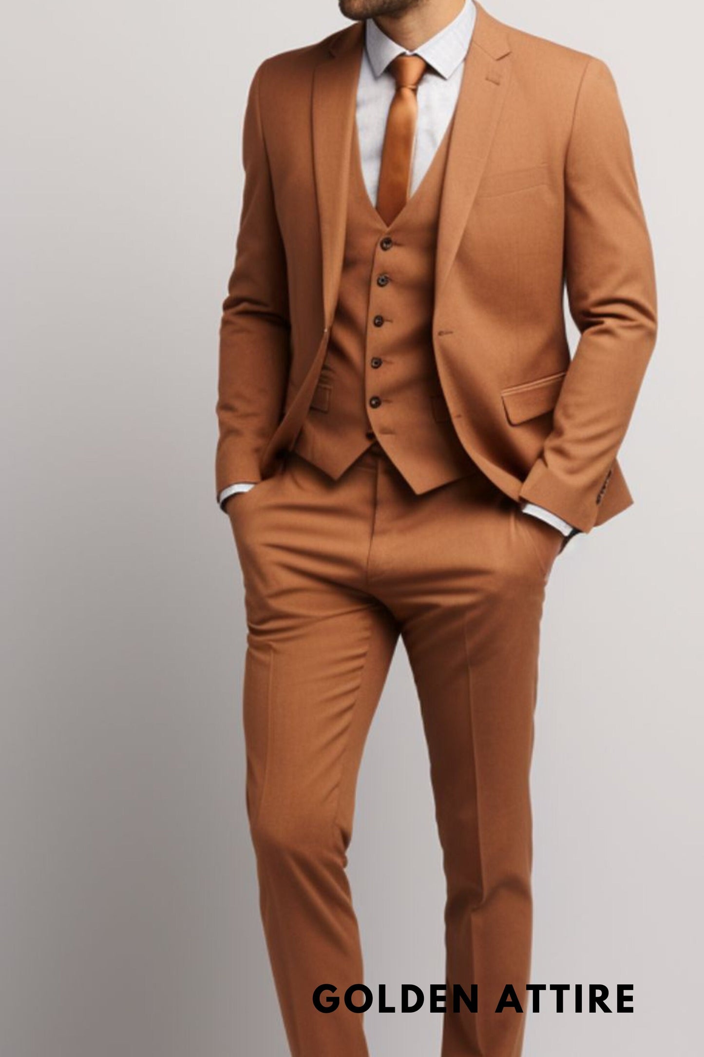 Men's Brown 3 Piece Suit: Rust Wedding Groom Tuxedo