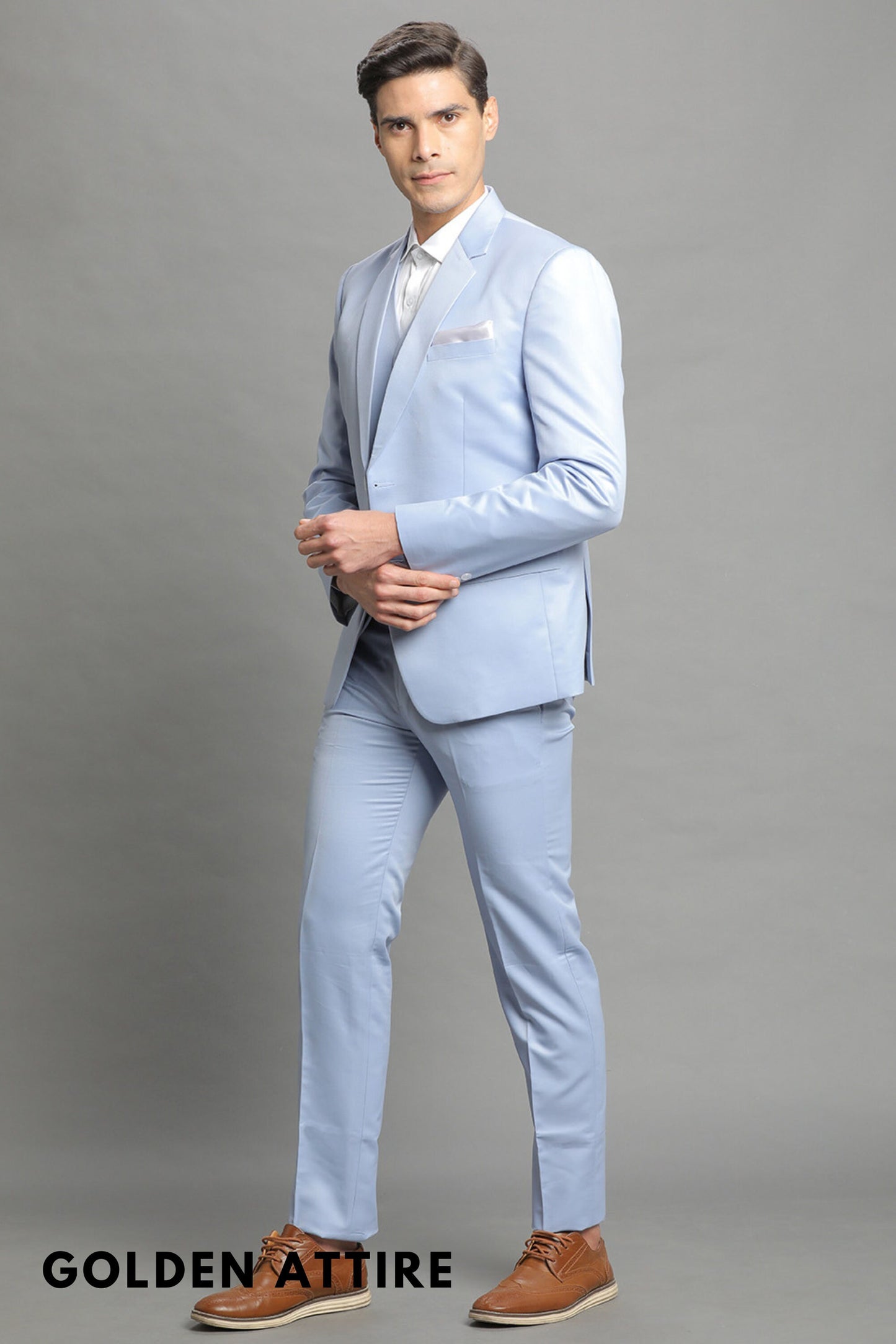 Sky Blue Three Piece Suit: Bespoke Wedding Suit for Men
