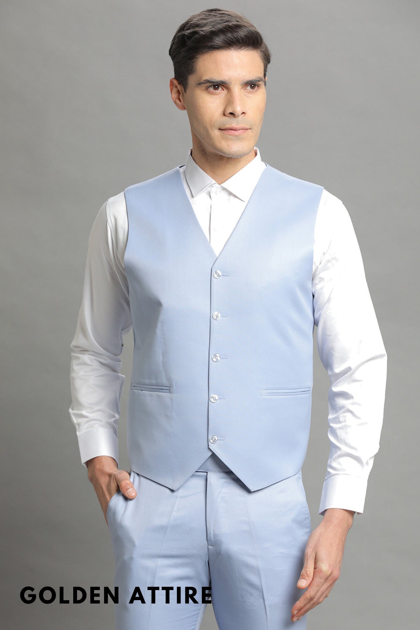 Sky Blue Three Piece Suit: Bespoke Wedding Suit for Men