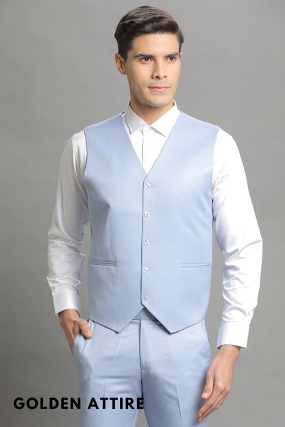 Sky Blue Three Piece Suit: Bespoke Wedding Suit for Men