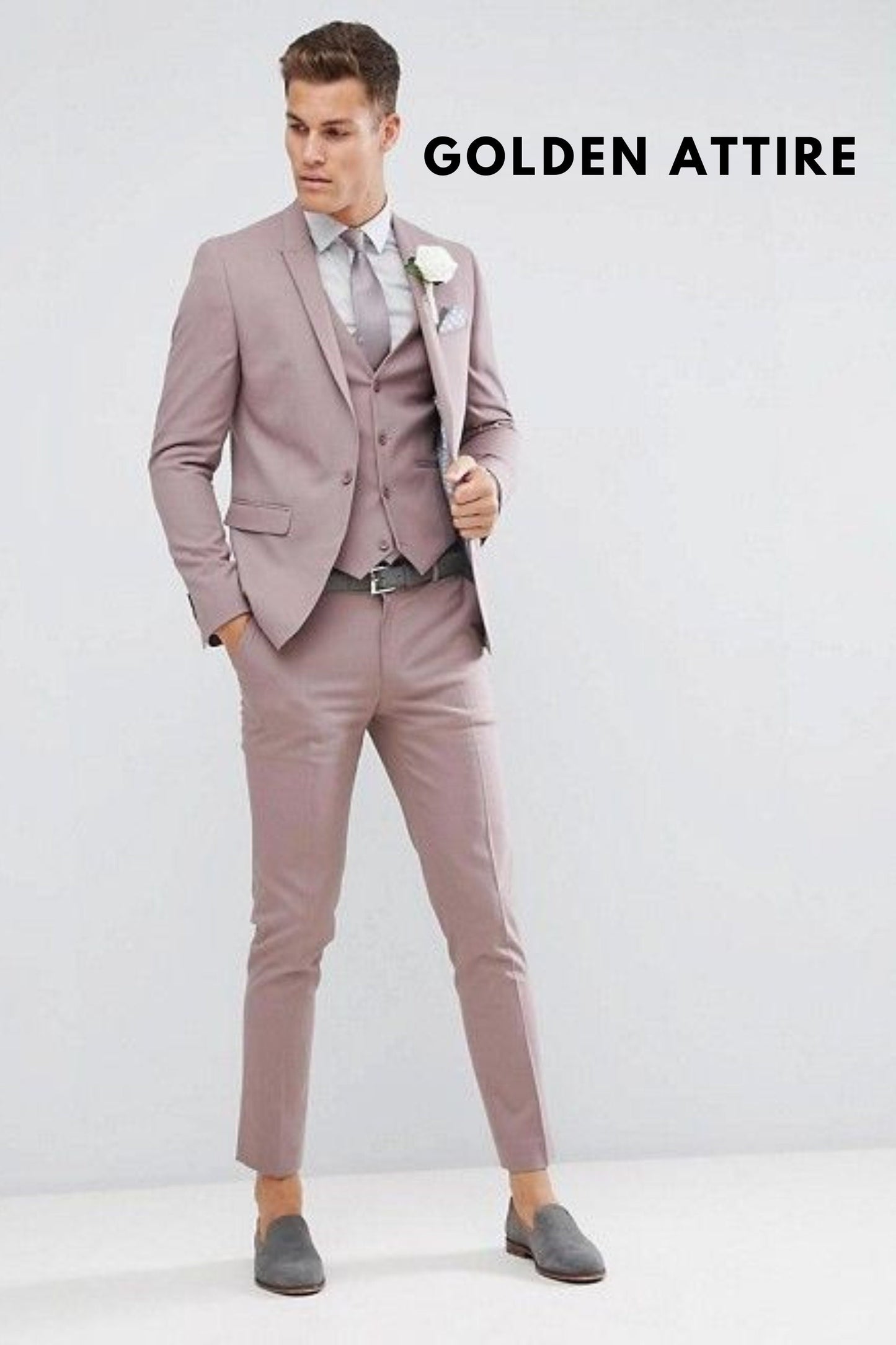 Dusty Rose 3 Piece Suit: Men's Wedding Groom Dinner Suit