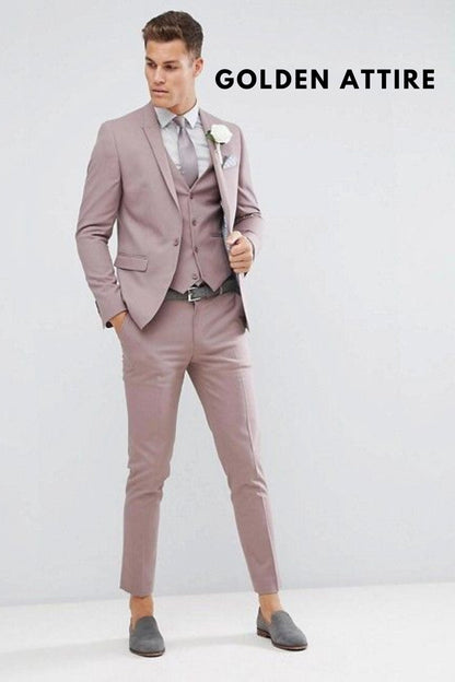 Dusty Rose 3 Piece Suit: Men's Wedding Groom Dinner Suit