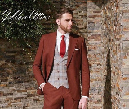 Terracotta Brown 3 Piece Suit: Men's Two Button Wedding Suit