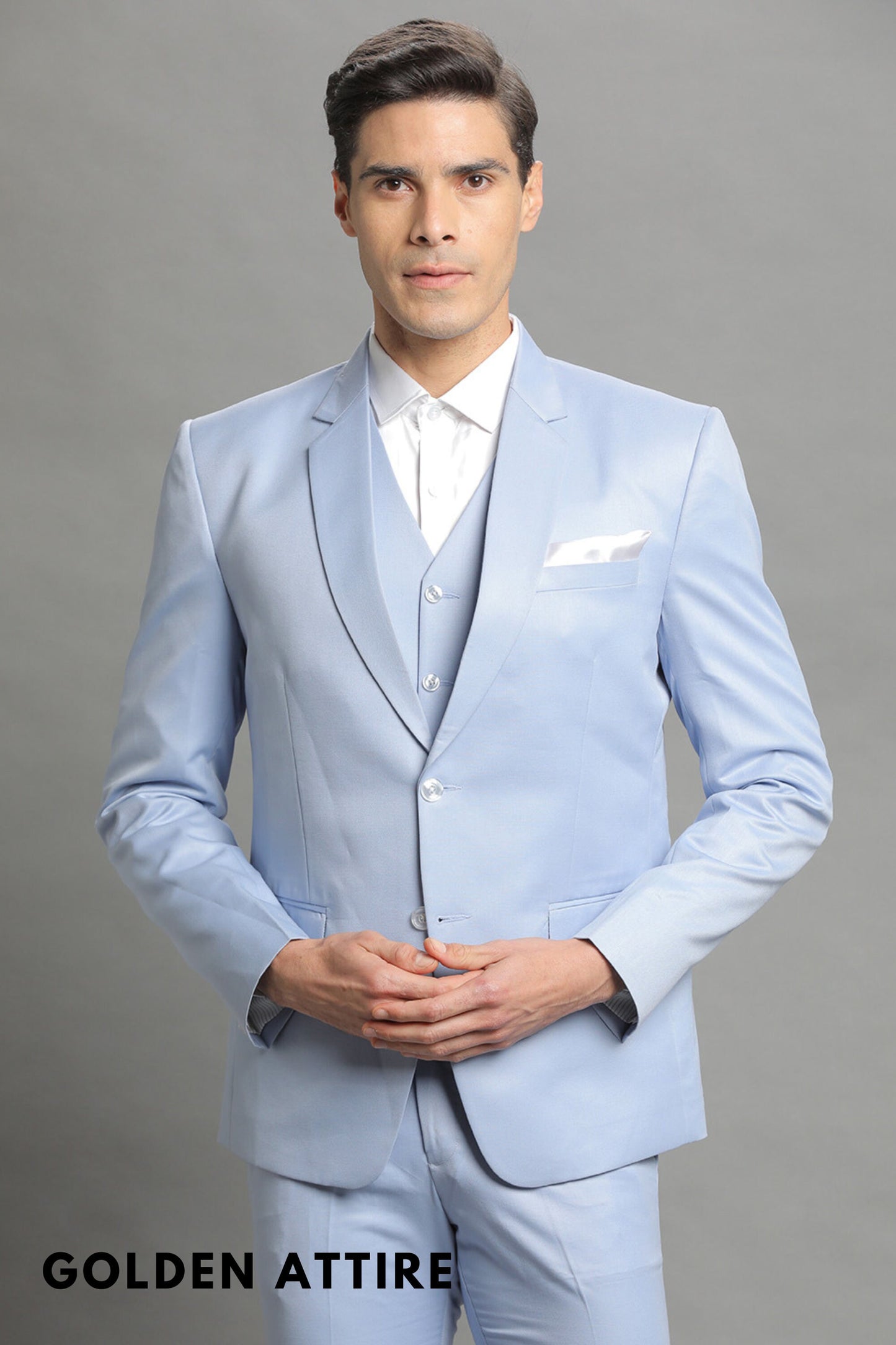 Sky Blue Three Piece Suit: Bespoke Wedding Suit for Men