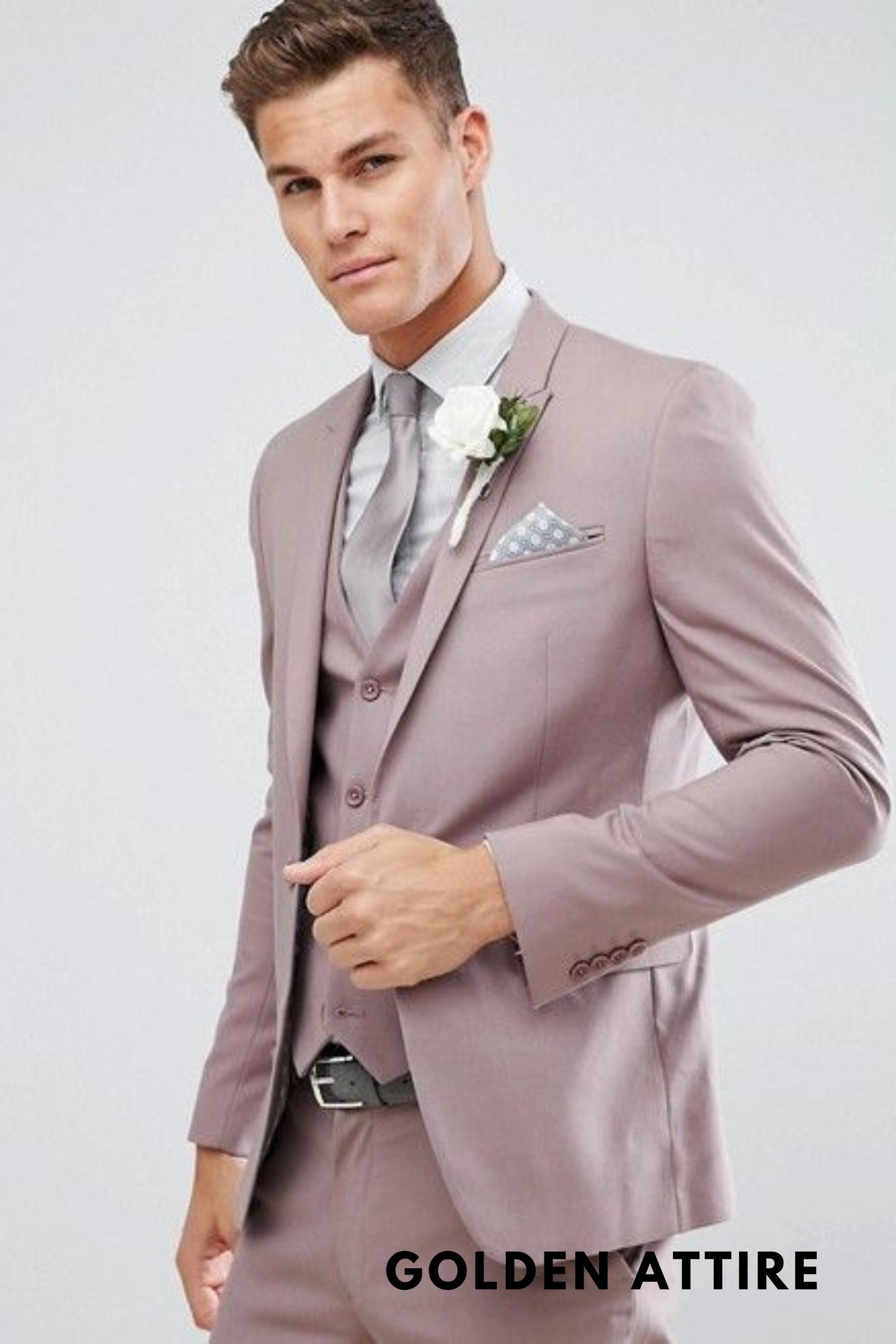 Dusty Rose 3 Piece Suit: Men's Wedding Groom Dinner Suit