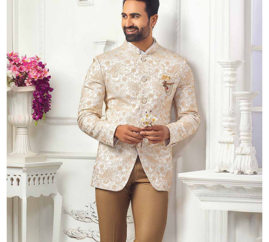 Cream Prince Suit, Men's Indian Wedding Jodhpuri Suits