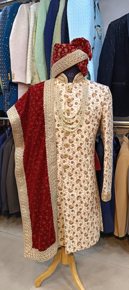 Embroidered Golden Sherwani for Groom: Luxury Wedding Outfit