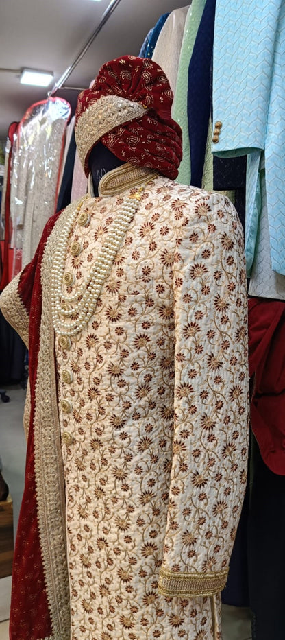 Embroidered Golden Sherwani for Groom: Luxury Wedding Outfit