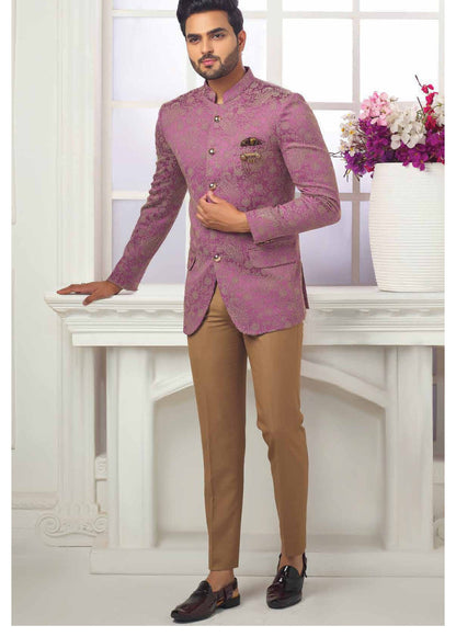 Dusty Rose Jodhpuri Suit, Men's Indian Wedding Outfit, Bandhgala Suits