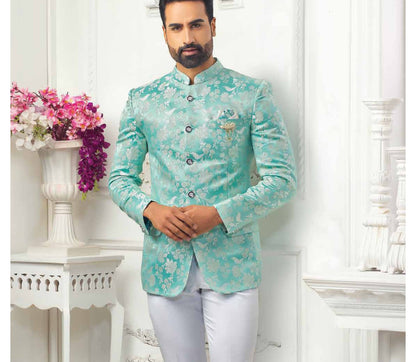 Green Printed Jodhpuri Suit: Bespoke Groom Wedding Outfit