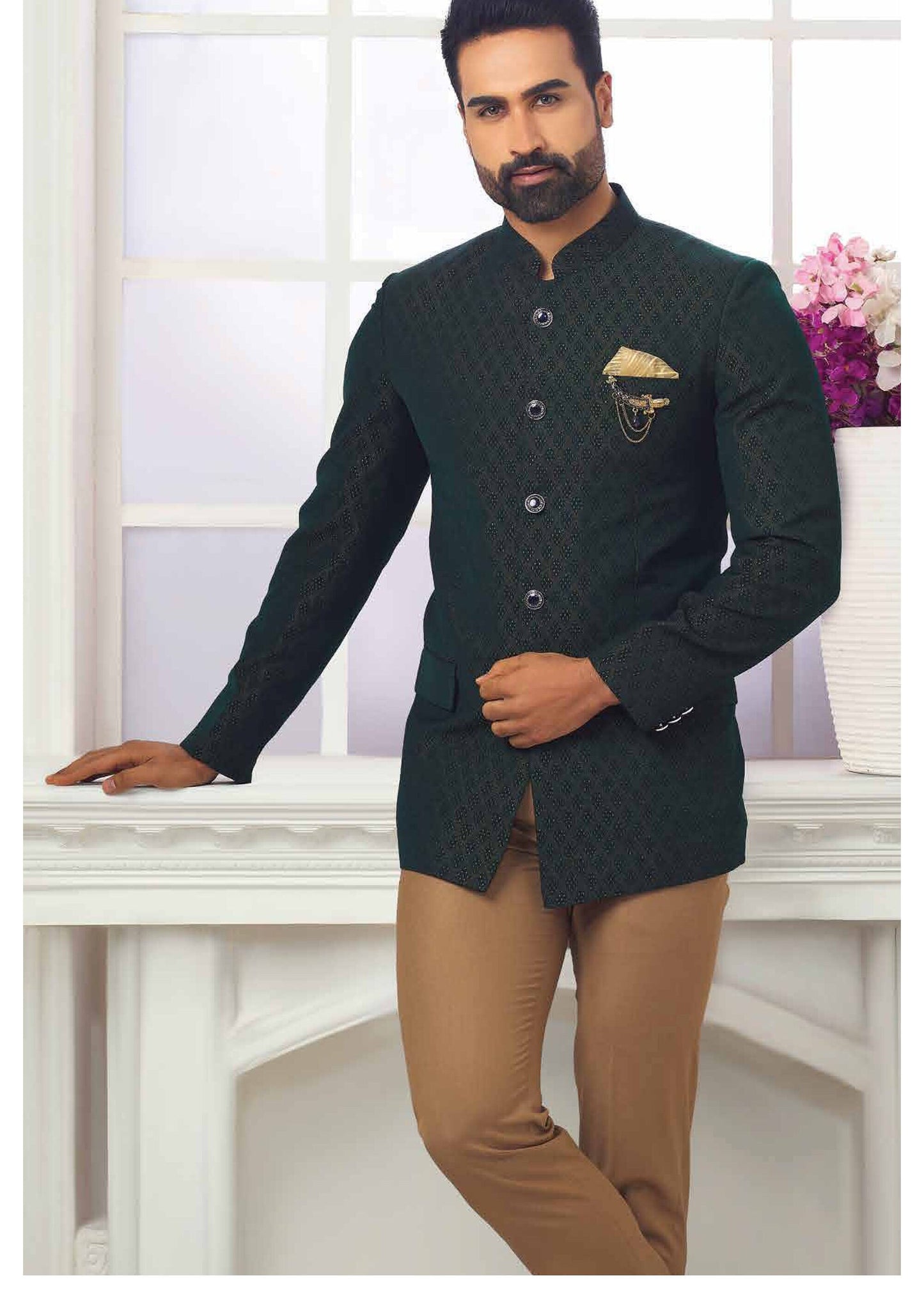 Dark Green Jodhpuri Wedding Suit, Classic Handcrafted Groom Outfit