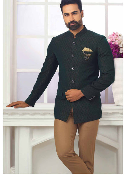 Dark Green Jodhpuri Wedding Suit, Classic Handcrafted Groom Outfit