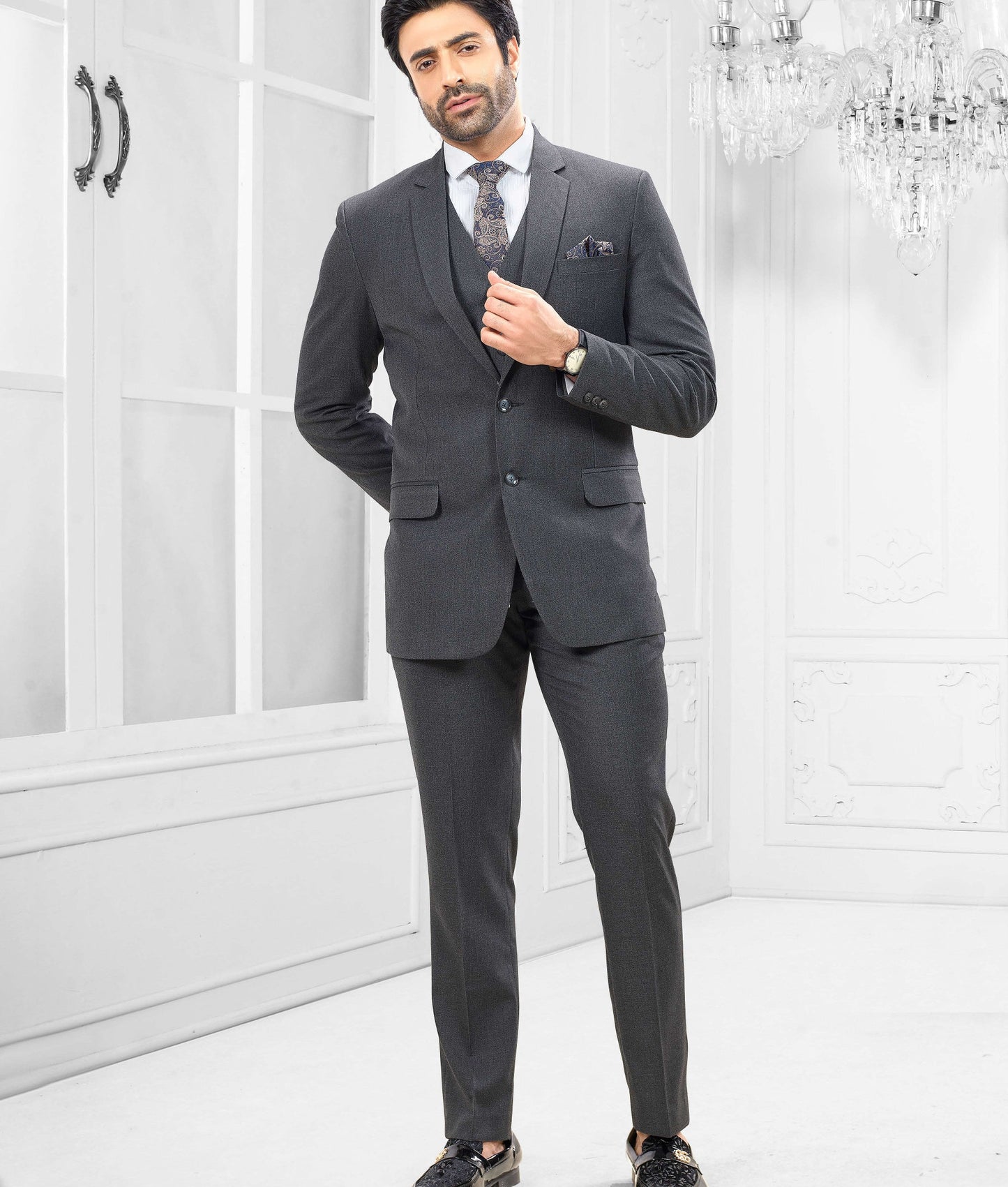 Dark Grey Three Piece Suit, Slim Fit Wedding Suit, Bespoke Suit