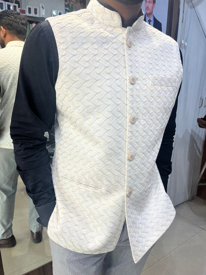 White Nehru Jacket for Men: Wedding Groom Modi Waistcoat