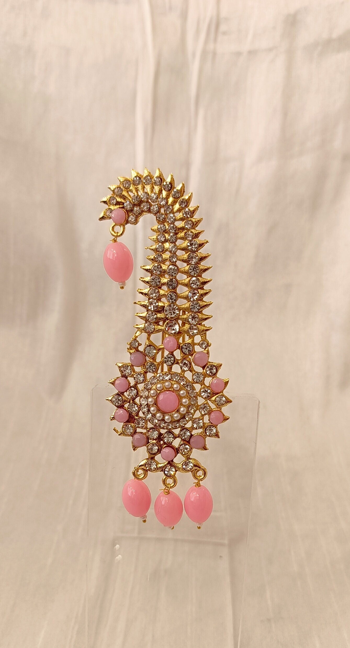 Groom Turban Brooch: Indian Dhula Kilangi, Peach Beaded Broach
