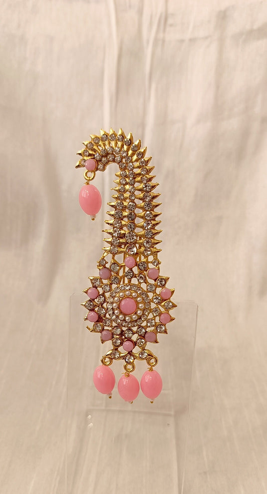 Groom Turban Brooch: Indian Dhula Kilangi, Peach Beaded Broach