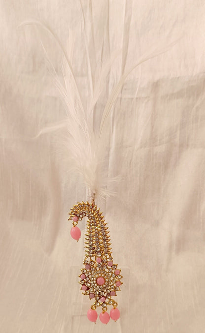 Groom Turban Brooch: Indian Dhula Kilangi, Peach Beaded Broach