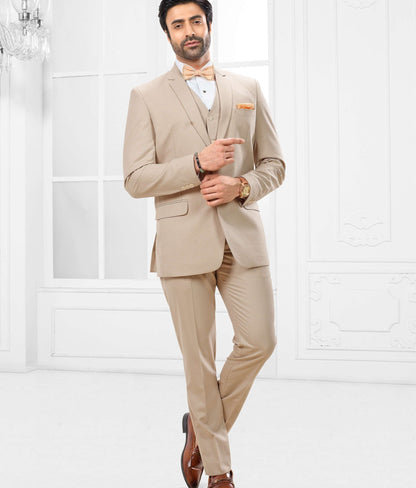 Beige Three Piece Suit: Stylish Bespoke Men's Wedding Suit