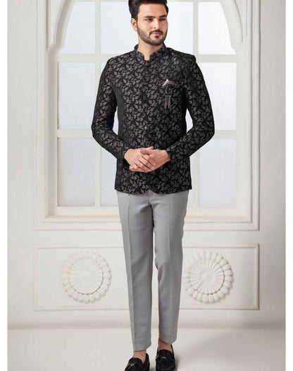 Black Printed Jodhpuri Suit: Men's Wedding Prince Suit