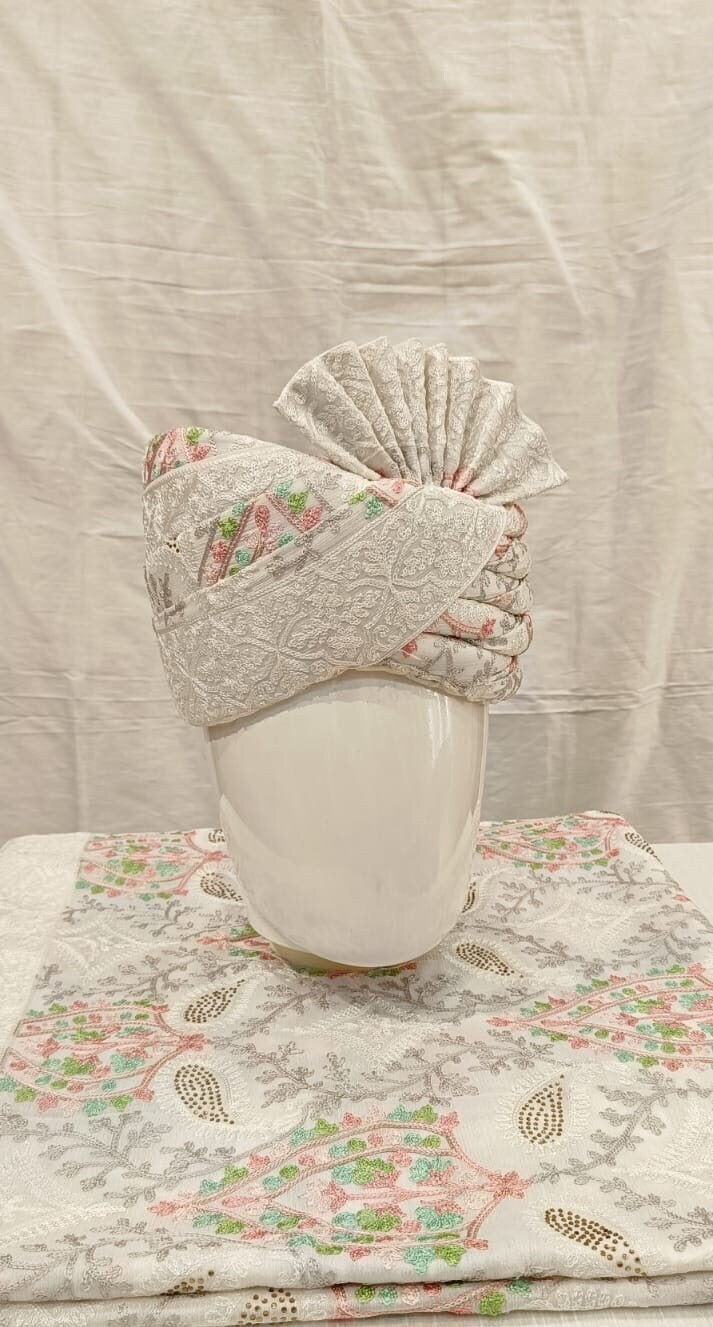 Grey Indian Wedding Groom Turban & Shawl Set