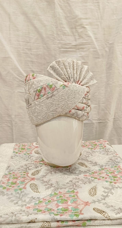Grey Indian Wedding Groom Turban & Shawl Set
