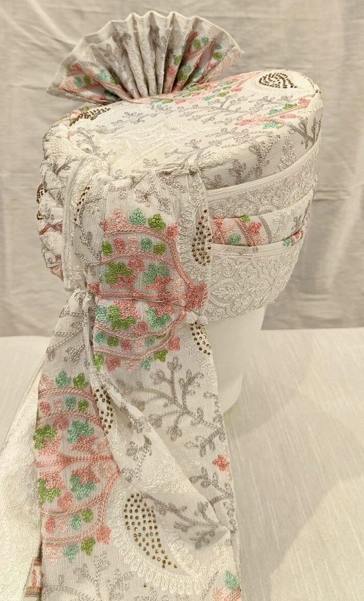 Grey Indian Wedding Groom Turban & Shawl Set