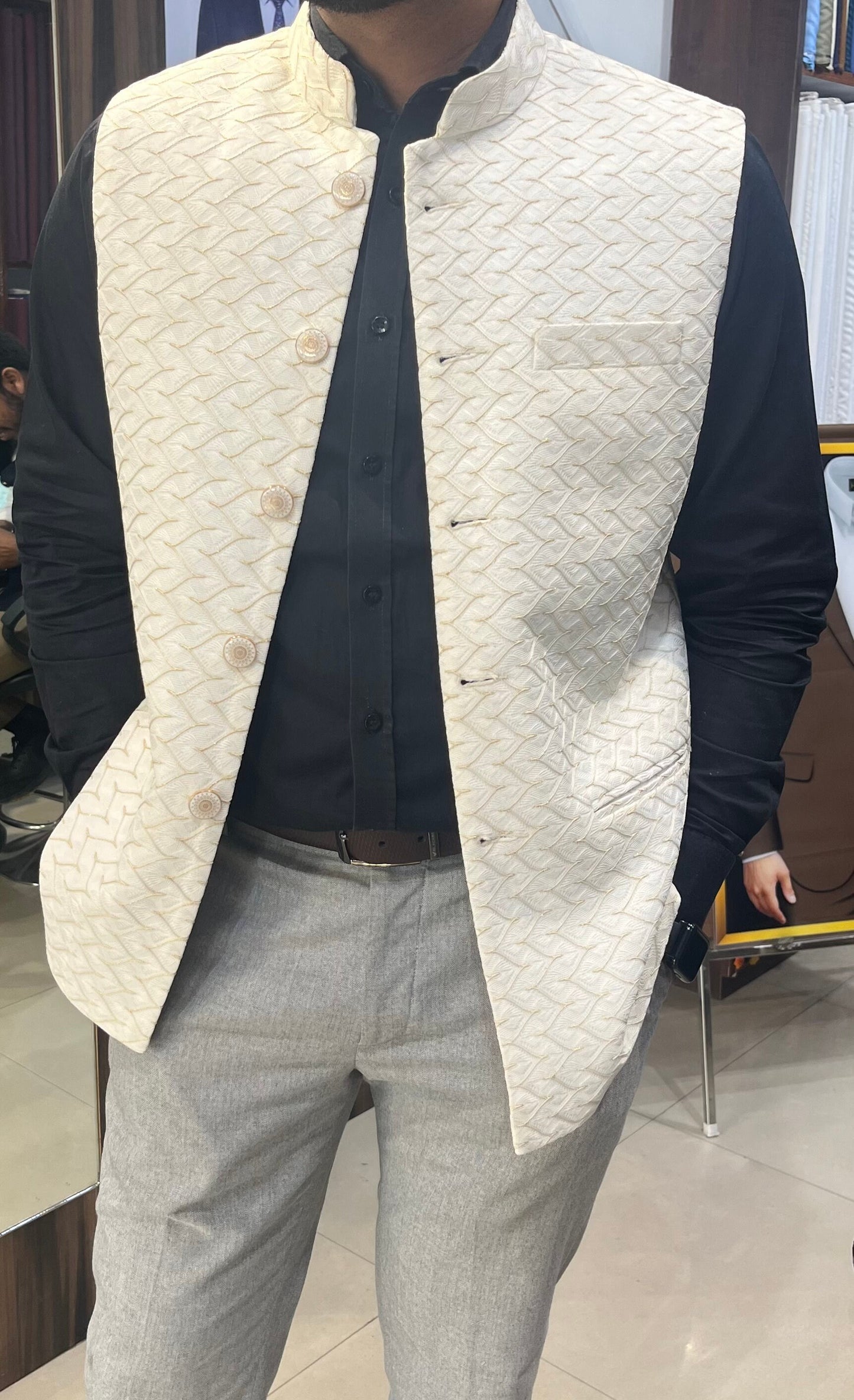 White Nehru Jacket for Men: Wedding Groom Modi Waistcoat