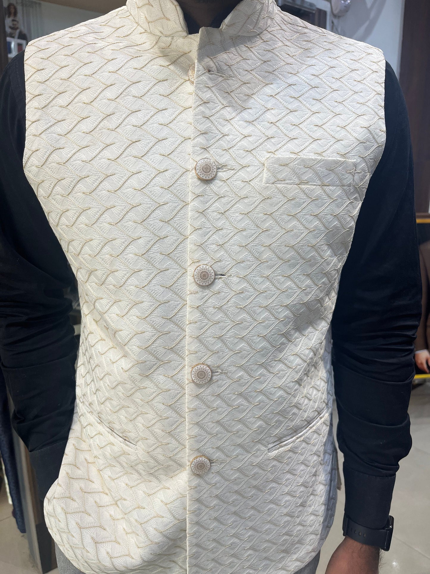 White Nehru Jacket for Men: Wedding Groom Modi Waistcoat