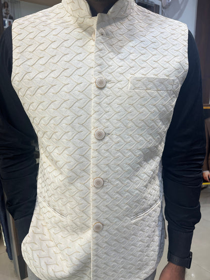 White Nehru Jacket for Men: Wedding Groom Modi Waistcoat