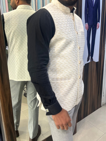 White Nehru Jacket for Men: Wedding Groom Modi Waistcoat