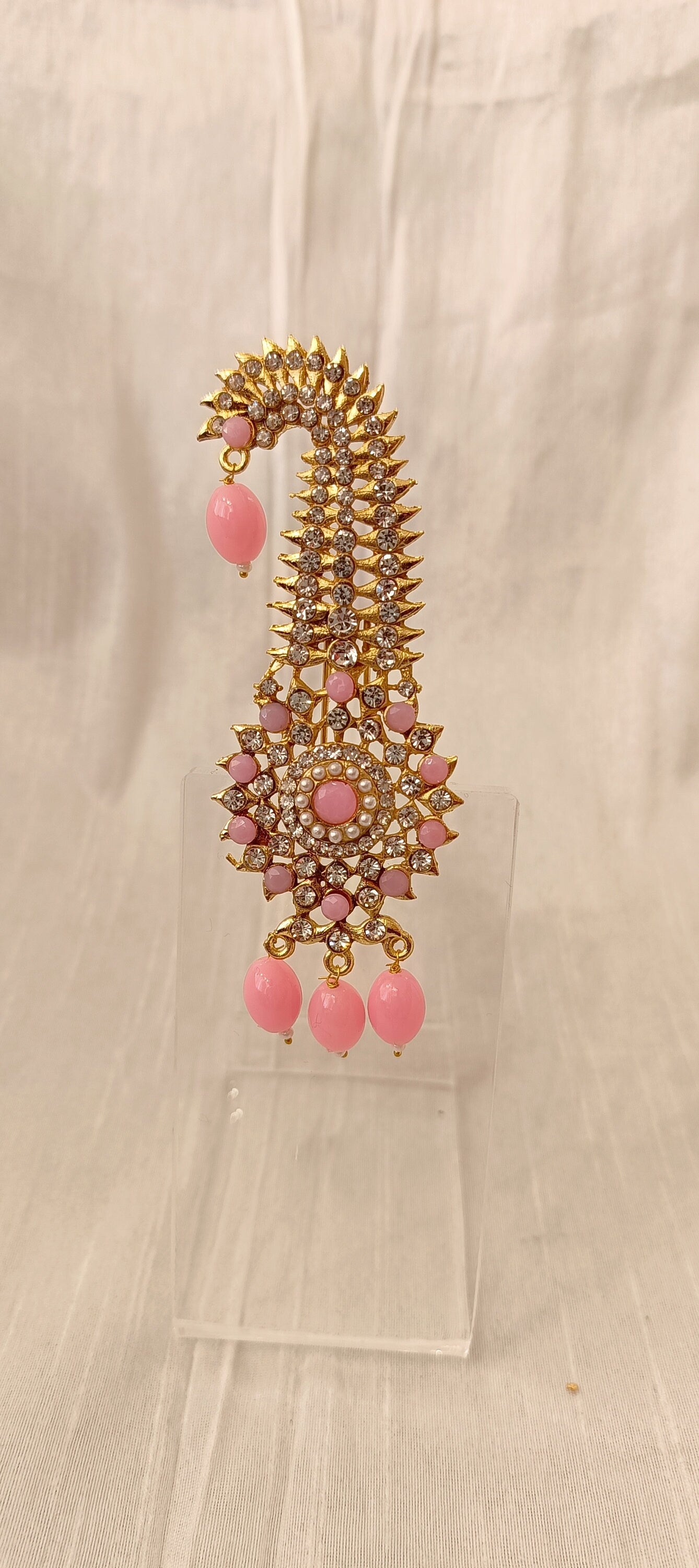 Groom Turban Brooch: Indian Dhula Kilangi, Peach Beaded Broach