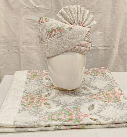 Grey Indian Wedding Groom Turban & Shawl Set