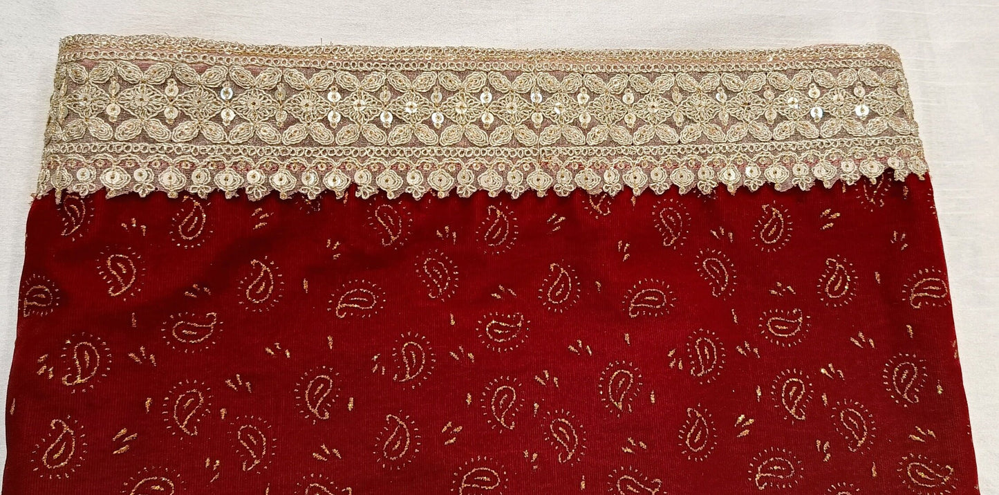 Red Wedding Turban & Shawl Set, Indian Groom Safa Combo, velvet golden print safa stole