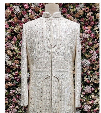 Ivory Embroidered Sherwani for Men, Indian Wedding Outfit