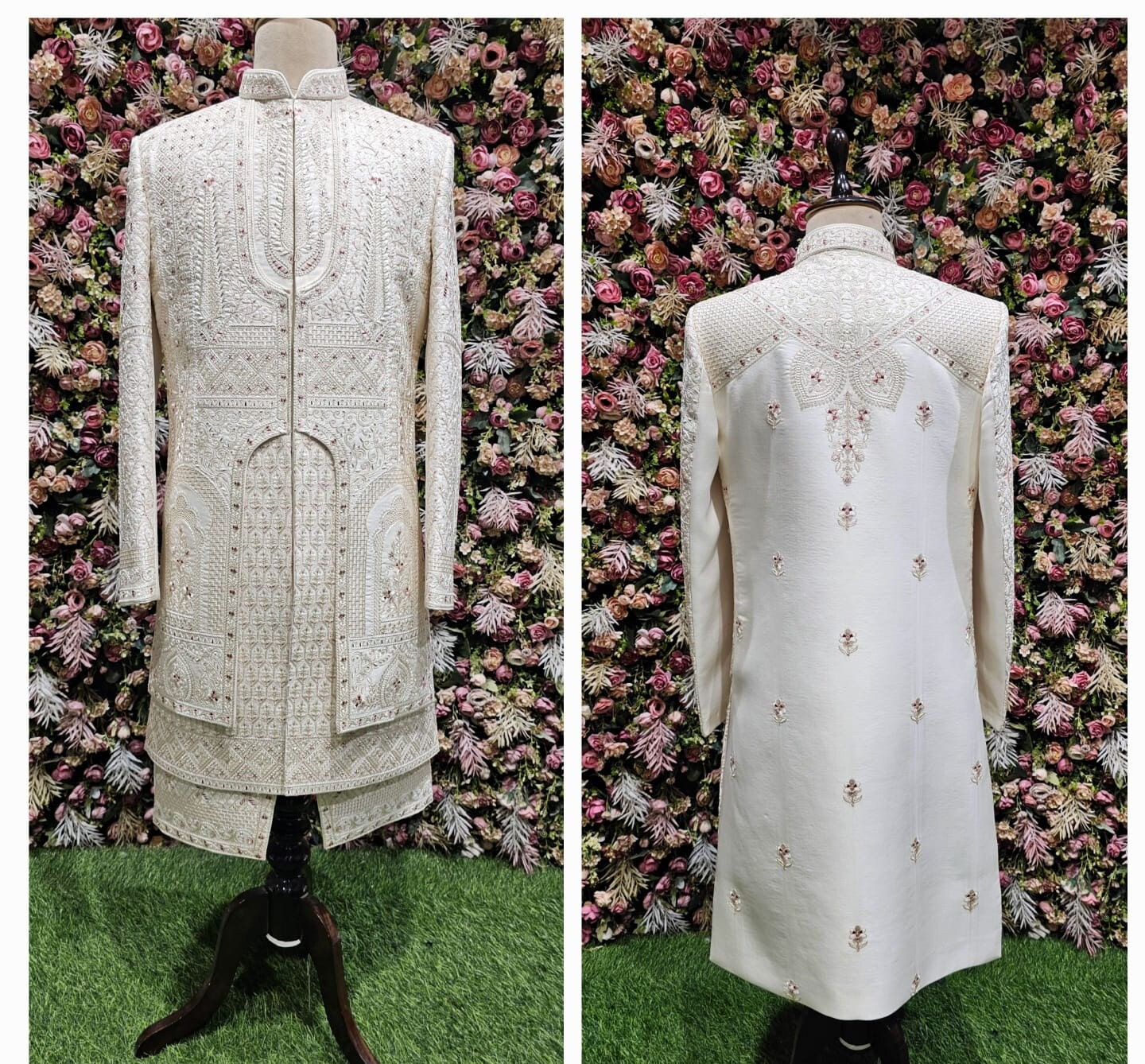 Ivory Embroidered Sherwani for Men, Indian Wedding Outfit