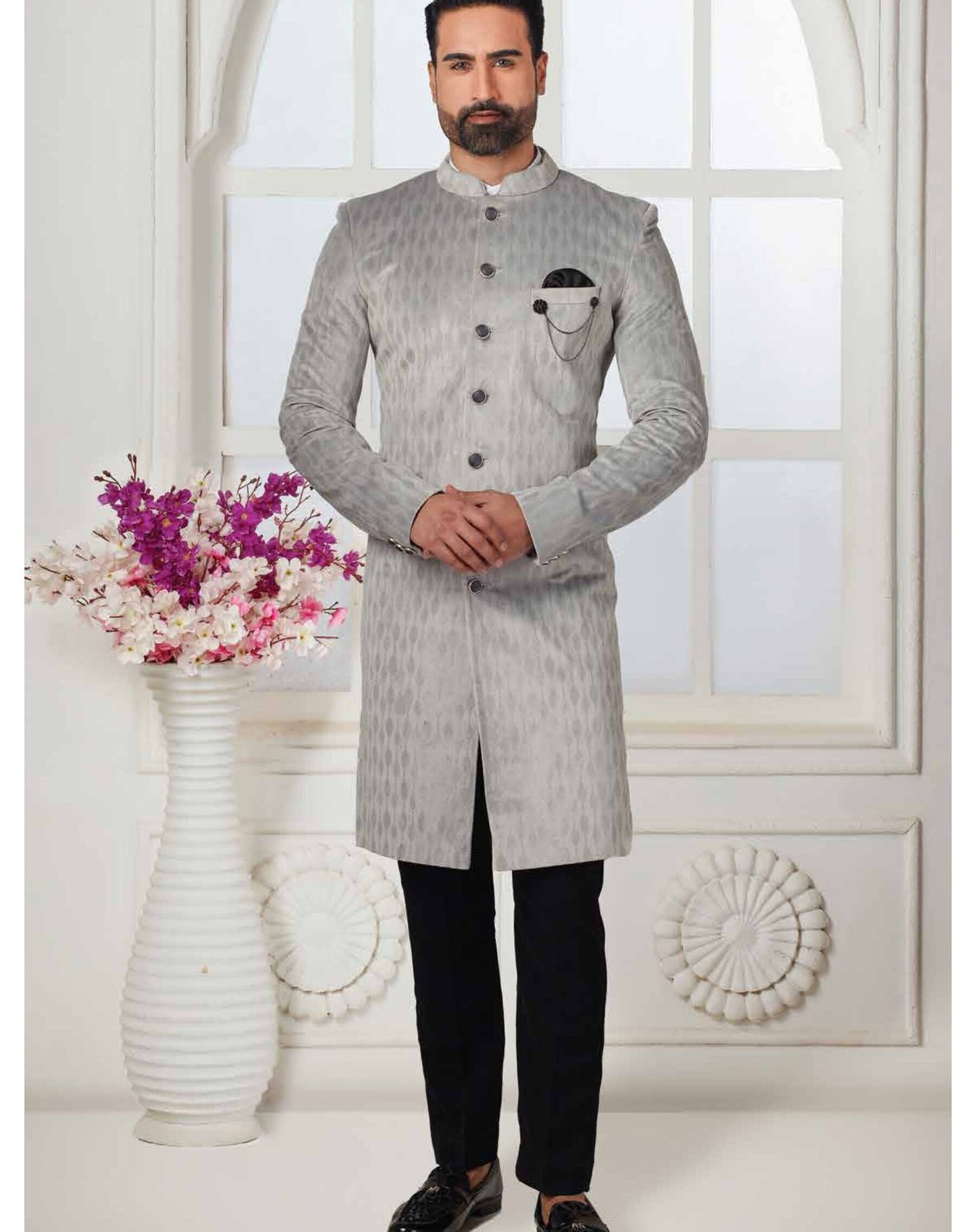 Grey Sherwani for Groom, Classic Wedding Outfit