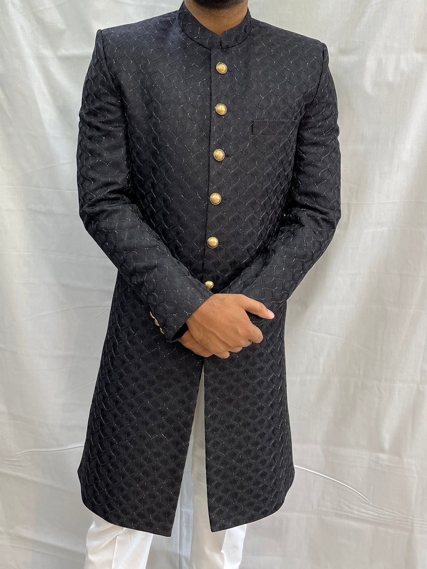 Ivory Velvet Indo Western Sherwani for Men, Custom Fit Groom Achkan Set