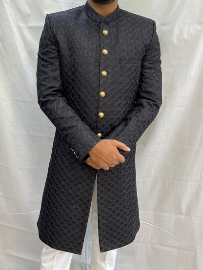 Ivory Velvet Indo Western Sherwani for Men, Custom Fit Groom Achkan Set