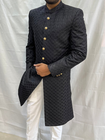 Ivory Velvet Indo Western Sherwani for Men, Custom Fit Groom Achkan Set