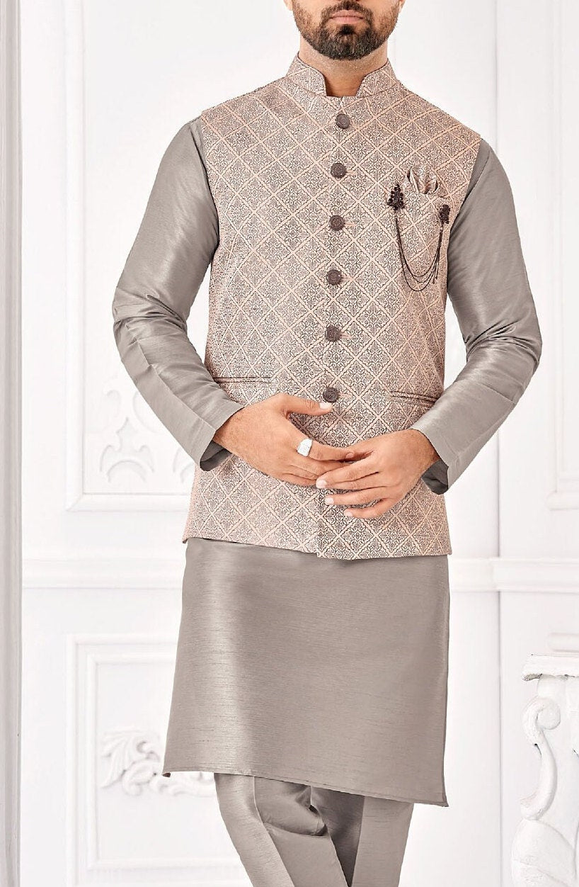 Excellent kurta pajama & Nehru Jacket, Men Kurta, kurta pajama, kurta pajama set, wedding wear outfits, Groom Nehru Jacket kurta pajama Set,