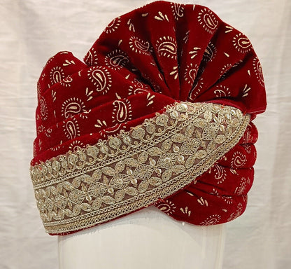 Red Wedding Turban & Shawl Set, Indian Groom Safa Combo, velvet golden print safa stole