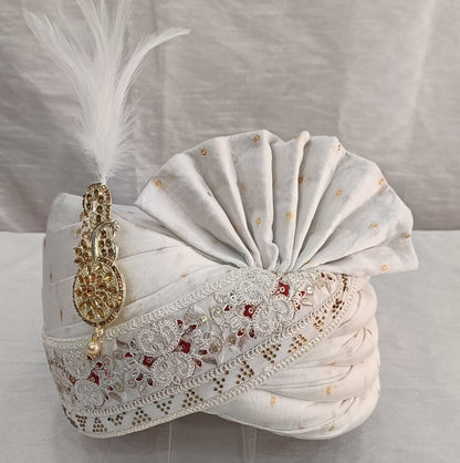 White Wedding Turban & Shawl Set: Indian Groom Safa