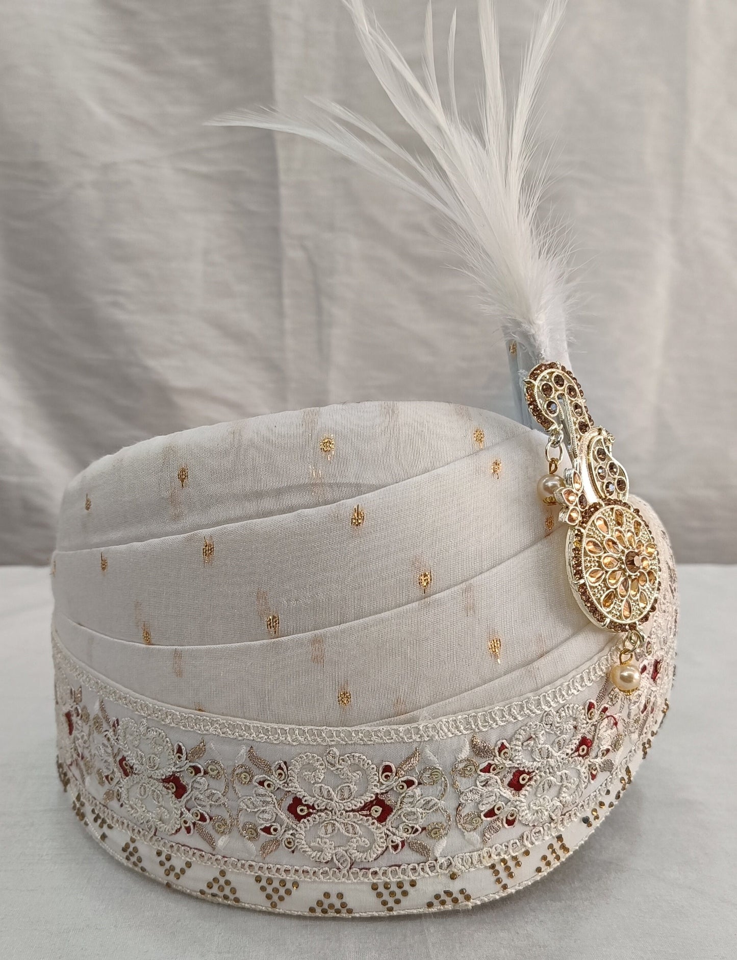 White Wedding Turban & Shawl Set: Indian Groom Safa