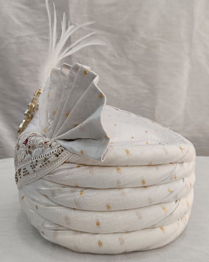 White Wedding Turban & Shawl Set: Indian Groom Safa