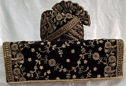 Black Wedding Turban & Shawl Set: Indian Groom Safa