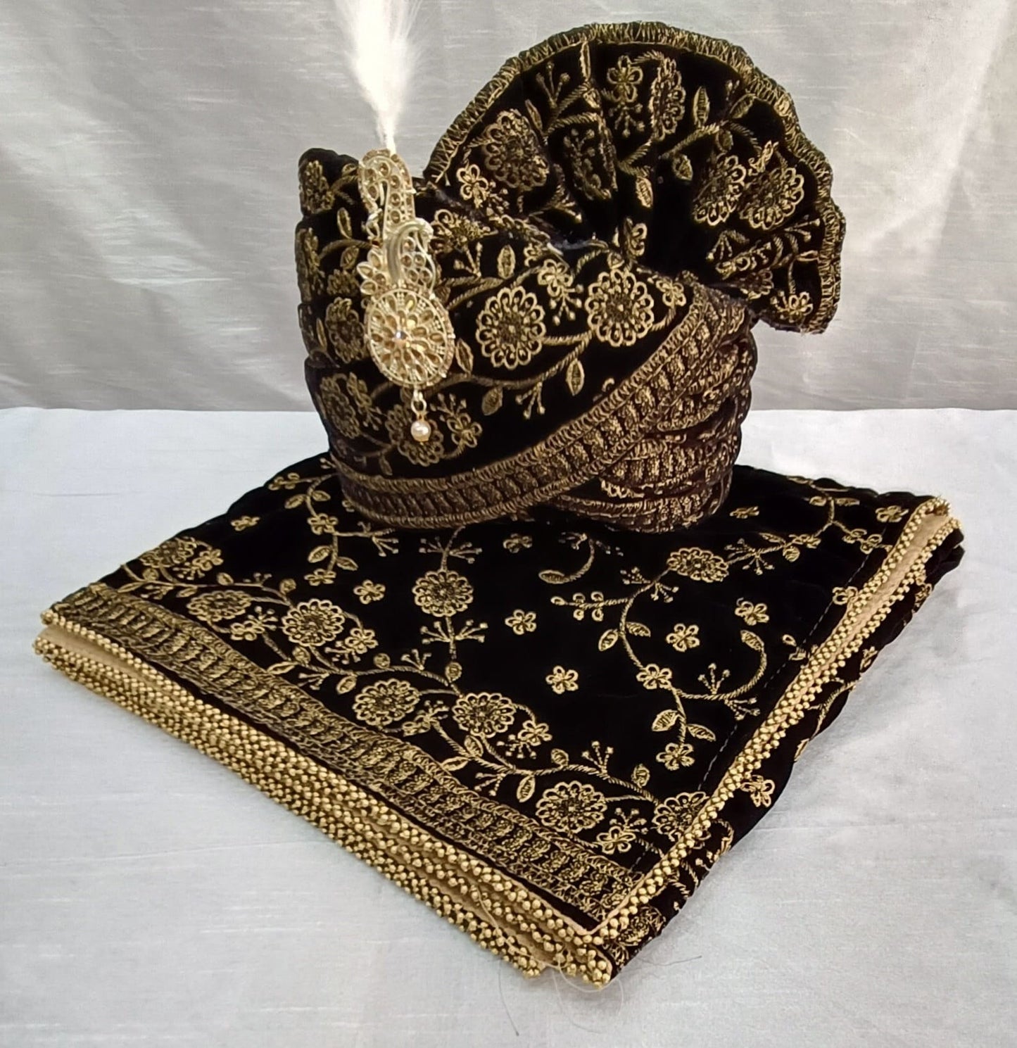 Black Wedding Turban & Shawl Set: Indian Groom Safa