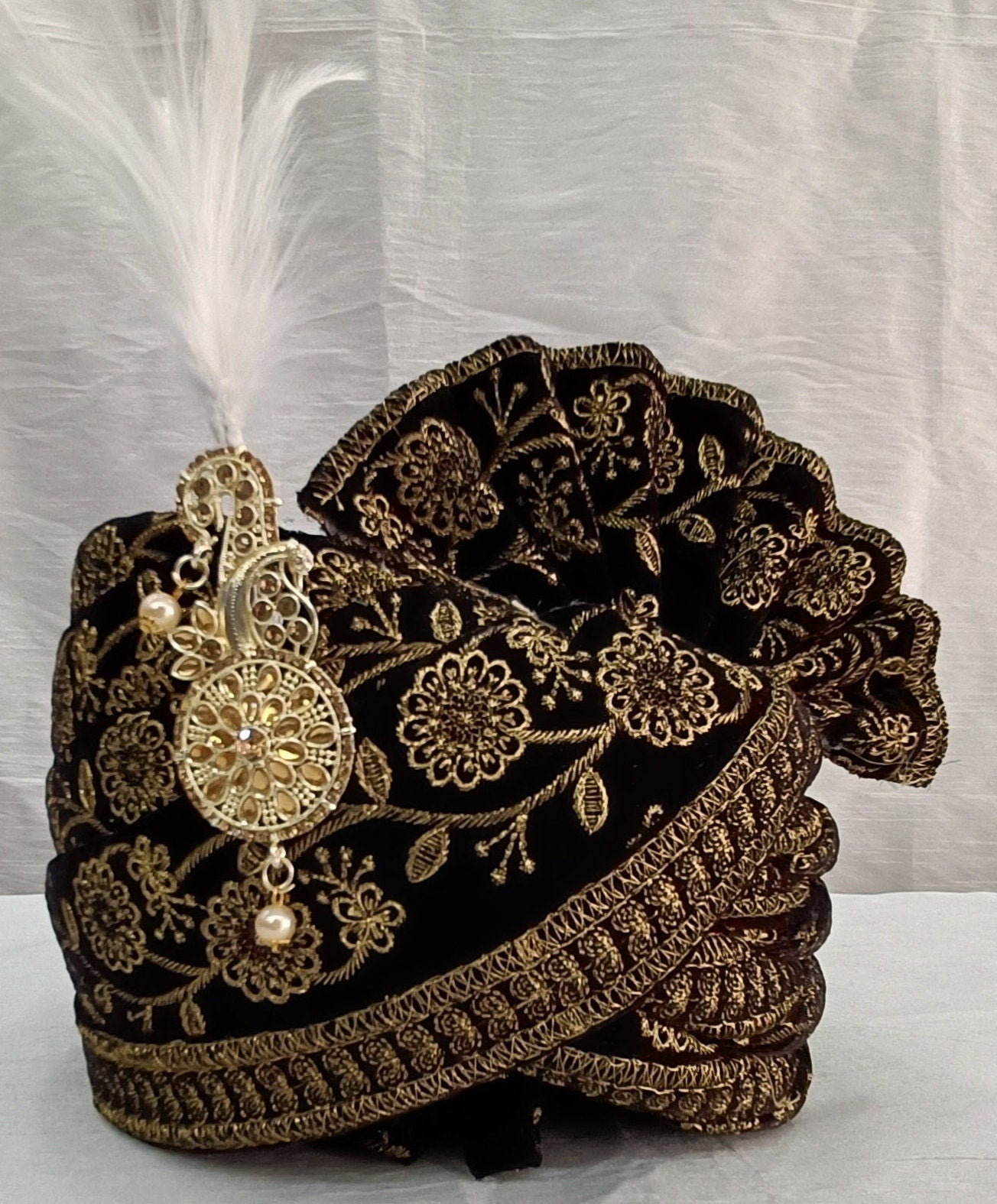 Black Wedding Turban & Shawl Set: Indian Groom Safa