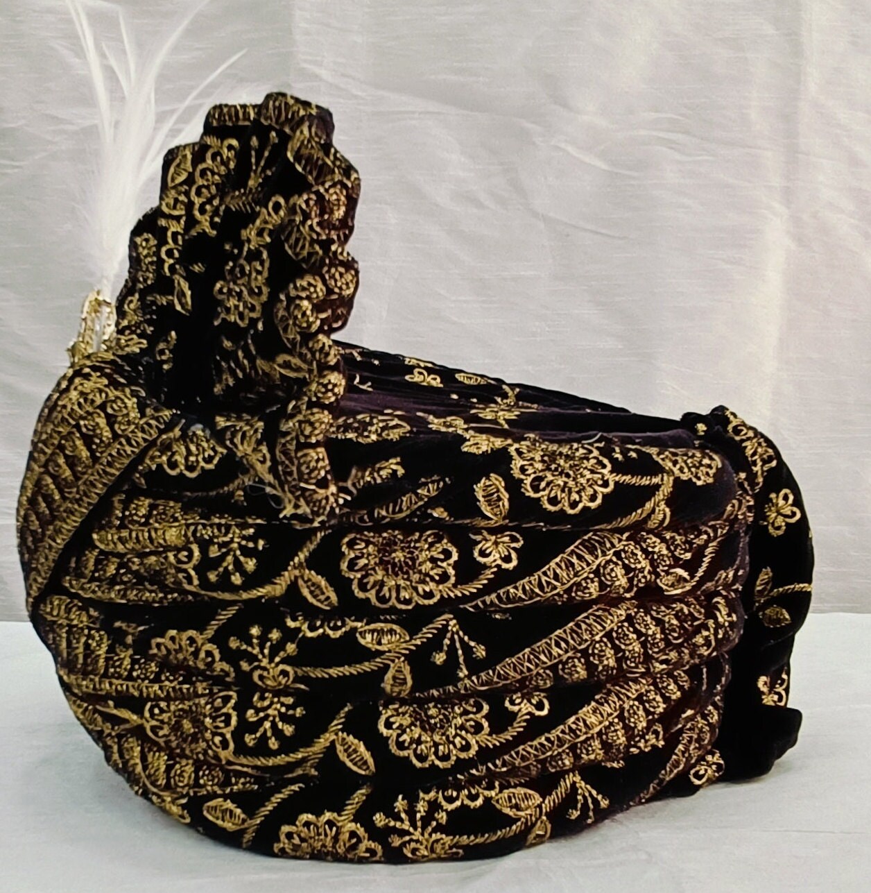 Black Wedding Turban & Shawl Set: Indian Groom Safa